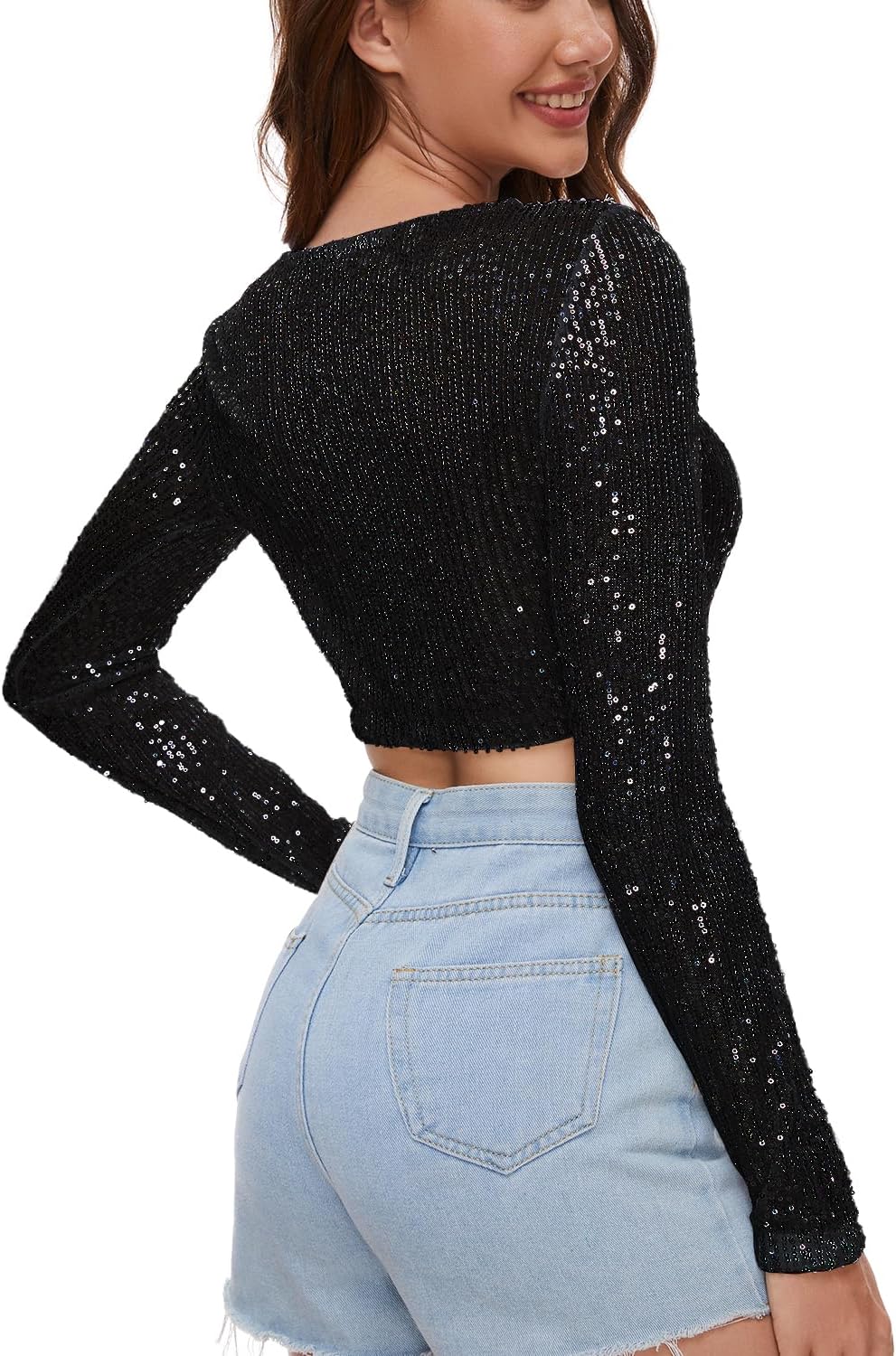 Talia - Sparkling Long Sleeve Crop Top