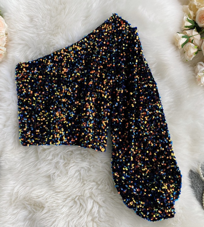 Valencia - One-Shoulder Glitter Top